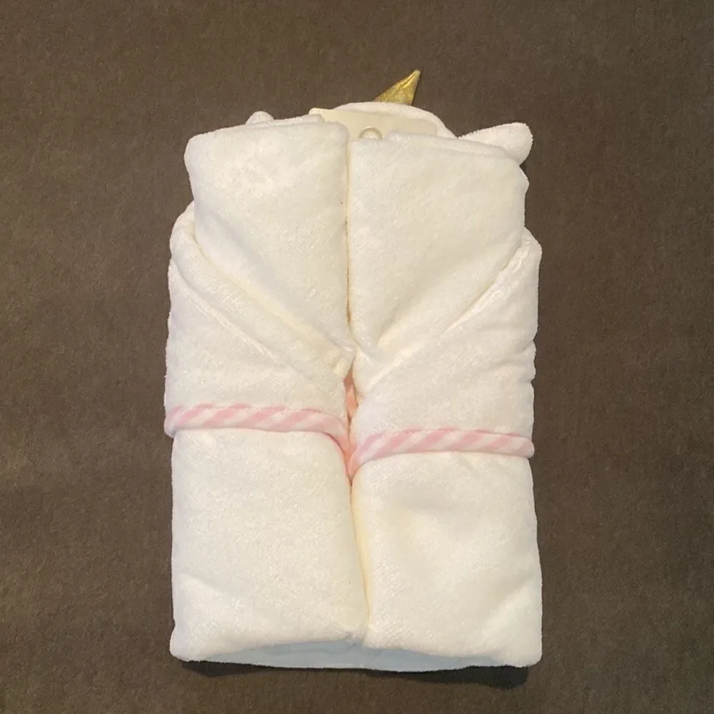Cloud Island White Unicorn Infant Hooded Towel 30”x30” NWT